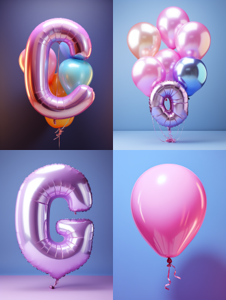淡紫色背景上漂亮的粉色气球大写字母 g，采用彩虹核、极简主义绘画、全息、色谱后印象派风格，