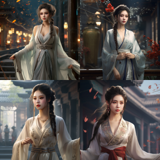 中国古风美女，五官精致立体，着薄纱外套，身材面容姣好，三分线构图，仗剑行走在古代的街道，3d，肤白貌美，柔和，软光，优雅神秘，8k大师级画质。