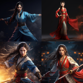 古代女侠，长发飘逸大长腿，精致妆容，英气逼人，美貌，侠义，国风。8k，最佳质量，超细节，高质量，电影光效