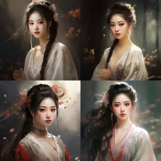 美女，身材曲线优美，五官精致，细节丰富，国风，透光汉服，华丽饰品，俞飞鸿