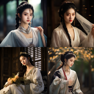 美女，身材曲线优美，五官精致，细节丰富，国风，透光汉服，华丽饰品，景甜