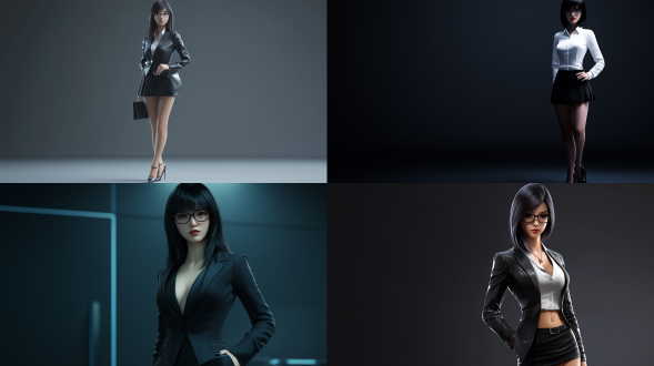 中国时尚女生，成熟，戴眼镜，黑色披肩长发，干练的职业装，短裙，黑色高跟鞋，cg写实风格，超高画质，8k分辨率