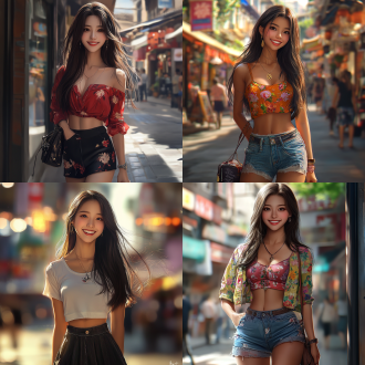 女性，亚洲，长发，短裙，街拍，身材修长匀称，微笑如花，细节丰富，8k分辨率