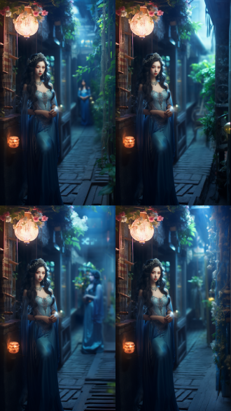 亚洲女孩，长发，浅蓝色蕾丝点缀，活泼可爱，身材高挑，长相甜美，面部细节丰富，超高画质，8k 分辨率，全身构图