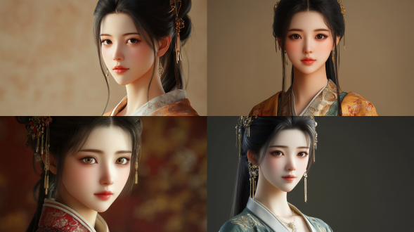 中国宋朝古典女性，容貌清秀，3d写实风格，半身构图，端庄典雅，细节丰富，超高画质，8k分辨率