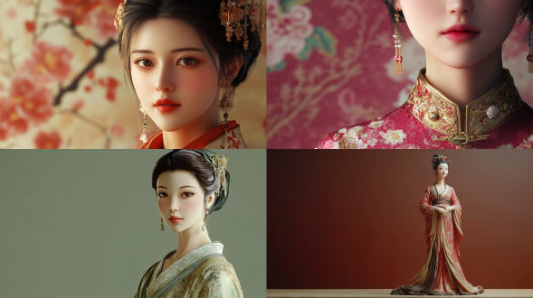 中国宋朝古典女性，容貌清秀，3d写实风格，半身构图，端庄典雅，细节丰富，超高画质，8k分辨率