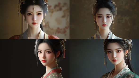 中国宋朝古典女性，容貌清秀，3d写实风格，半身构图，端庄典雅，细节丰富，超高画质，8k分辨率