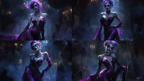 ugly harley queen，full body，solo，紫色晚礼服