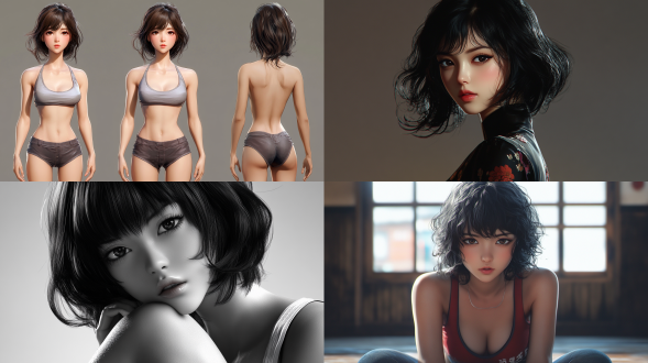 highly detailed cgsociety, ((anime)), 二次元，beautiful oriental woman, ((healthy and perfect fingers)). by tetsugoro yorozu, curly and short top hair, long, straight and attractive legs stealing the show. stunningly realistic,