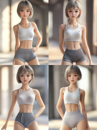 女孩，短发，运动装扮，俏皮可爱，笑容甜美，短裙，3d风格，细节丰富，全身照，面部表情丰富，超高画质，8k分辨率