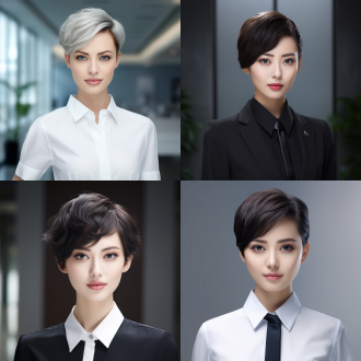 ai形象，职场精英，女性，品牌，精致，超轻清晰度画质，短发，工作制服、