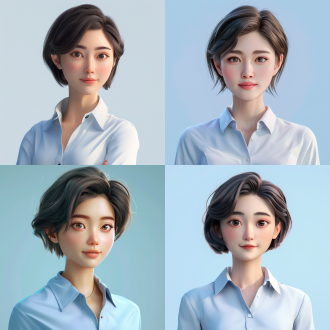 ai形象，职场精英，女性，品牌，精致，超轻清晰度画质，短发，工作制服、卡通风格、3d效果、亚洲人