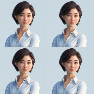 ai形象，职场精英，女性，品牌，精致，超轻清晰度画质，短发，工作制服、卡通风格、3d效果、亚洲人