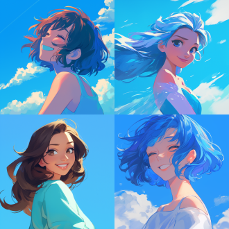 迪士尼动画人物，高清细节，微笑 天蓝