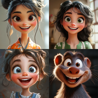 迪士尼动画人物，高清细节，微笑