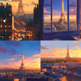 埃菲尔铁塔在城市，日落，高清