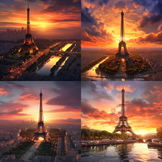 埃菲尔铁塔在城市，日落，高清