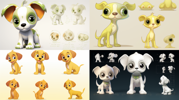 基础设定： "三视图技术蓝图，全身展示，正/侧/背三视角等距排列" "卡通ip吉祥物设计，迪士尼皮克斯风格角色表" 核心形象： "圆润q版幼犬，水汪汪卡通大眼睛(折射虹膜细节)" "柠檬黄短绒毛材质，腮红渐变处理，尾巴螺旋卷曲造型" 服装细节： "纯白太空服(科技压胶缝线+呼吸器背包)" "曲面面罩头盔(玻璃折射+金属锁扣+呼吸雾气效果)" "手套/靴子集成led指示灯(柔和蓝光)" 材质表现： "octane渲染器，sss次表面散射(皮肤质感)" "镀铬金属环+磨砂纤维布料+半透明硅胶管" "曲面玻璃面罩(环境雾折射+指纹痕迹细节)" 场景配置： "纯白无限空间，边缘渐变阴影过渡" "三点式环形柔光箱(主光4500k+辅光6000k)" "反射地平面(轻微模糊倒影)" 风格参数： "泡泡玛特潮玩质感，低多边形简化结构" "柔和粉彩调色板，薄荷绿+淡紫环境光" "超高清8k(8192x4608)，32位色深输出" 后期处理： "全局光照优化，ao环境遮蔽增强" "运动模糊景深(焦距对准面部)" "卡通边缘勾线(0.8px深灰描边)" 玻璃