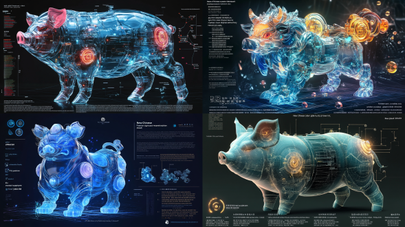 1. core concept "new chinese cyber ​​glazed beast ip blueprint, q version lucky pig three-view technical drawings, forbidden city color spectrum digital reconstruction (#d04a31 zhuyan/#5a8fb0 glazed blue/#d4a158 amber gold), crystal sculpture exquisite body structure" 2. modeling features "- spherical joint crystal pig shape, double spiral cloud pattern ears translucent gradient bristles (root amber gold → tip glazed blue transition) improved tang style technology skirt (dynamic led light belt waist + light tracking taotie pattern) rainbow light particle special effect nose ring (programmable breathing rhythm)" 3. material parameters "- composite glazed material group (main refractive index 1.65+dispersion 0.032) surface: crystal frozen texture (sss 1.8/scattering depth 6mm) clothing: etched circuit texture (normal strength 45% + metalness 0.7) special effects: suspended oracle particles in the body (motion blur 0.4s)" 4. three-view configuration "- cloisonne shading engineering drawing template, golden ratio three-view layout front: display dynamic blinking expression + wealth-gathering ingot gesture side: highlight s-shaped spine curve + suspended hexagram ornaments back: emphasize neon cloud shoulder structure + data flow pattern shawl" 5. rendering settings "- ring palace lantern matrix lighting (main light 3000k + rgb auxiliary light) octane spectrum rendering (refraction depth 16 + caustic accuracy 92%) 8k ultra-clear output (7680×4320 16bit p3 color gamut) dynamic depth of field (f/1.4 focusing on glass pupil)" 6. style enhancement "- low polygon crystal structure (12-sided decomposition at the joint) gilded edge processing (0.6px #d4a158 outline) digital rock color texture (noise map simulates mineral crystallization) holographic base projection (dynamic luoshu matrix pattern)" 玻璃