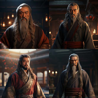 长发络腮胡须中式古代男士，侠客，宫崎骏画风，4k高清画质