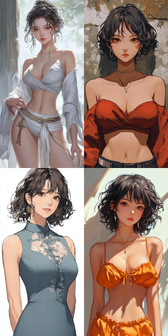 a picture presented in the style of (is it wrong to try to pick up girls in a dungeon?). upper body protrusion, beautiful oriental woman, ((healthy and perfect fingers)). inspired by fenghua zhong. curly and short top hair,