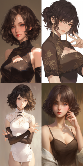 a picture presented in the style of (is it wrong to try to pick up girls in a dungeon?). upper body protrusion, beautiful oriental woman, ((healthy and perfect fingers)). inspired by fenghua zhong. curly and short top hair,