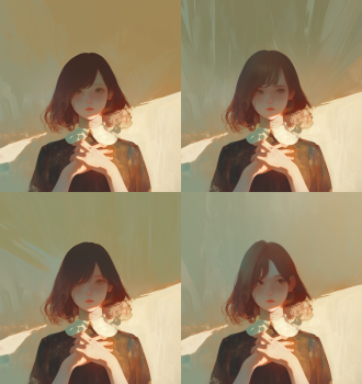 端庄女孩双手放腹前严肃看前方，对称构图，室内，中性色，标准镜头，顶光，静态，优雅，平静。