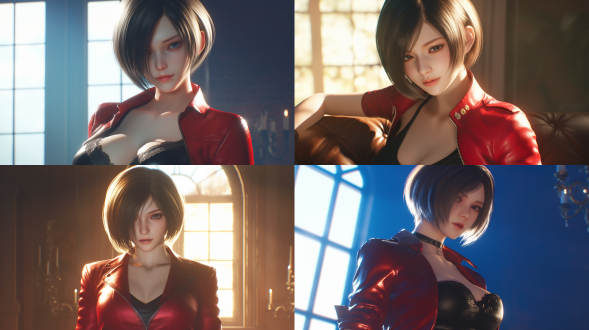 漂亮女子似生化危机4重置版艾达王，红夹克黑套裙，皮肤无瑕，特写，游戏cg风，虚幻5渲染，暖光，优雅，动漫风。