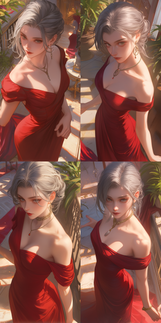 女性角色站立，中心构图特写，超仰视角，冷色调顶光，厚涂cg原画，游戏风格，优雅神态，面部特写。