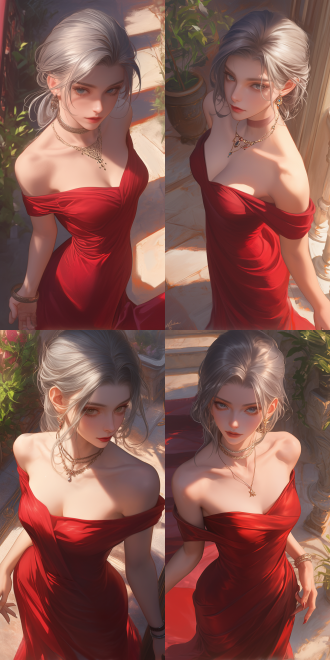 女性角色站立，中心构图特写，超仰视角，冷色调顶光，厚涂cg原画，游戏风格，优雅神态，面部特写。