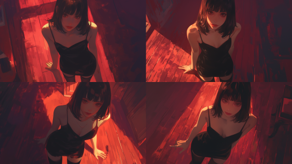 女性角色站立，中心构图特写，超仰视角，冷色调厚涂cg原画，顶光，优雅姿态，游戏风格。