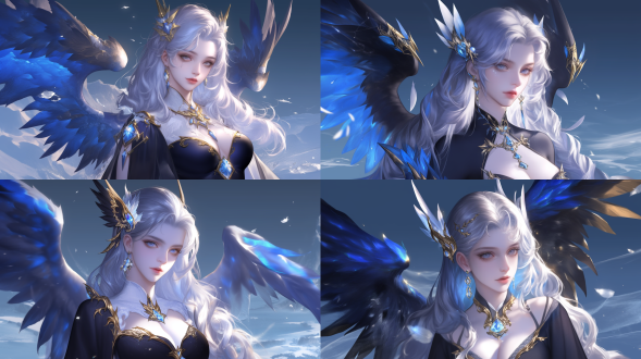 女性角色站立，中心构图特写，超仰视角，冷色调厚涂cg原画，顶光，优雅姿态，游戏风格。