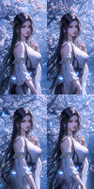 2. 5 d cgi anime , ((ethereal chinese anime)), xianxia style. the main subject is charming oriental belle, she has long, shiny black hair, part of which cascades down her back like a waterfall. curved body. manga.