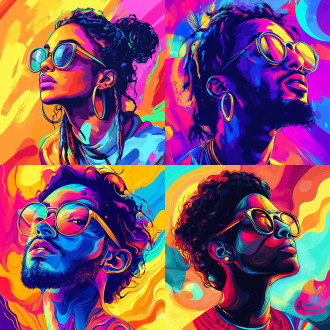 设计一款艺术头像，背景艳丽