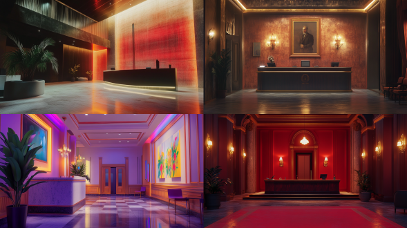 the lobby, reception desk, 4k lighting, masterpieces