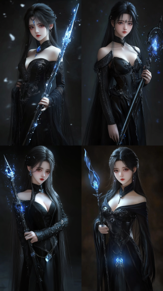 清秀而空灵的脸庞，肌肤白皙如雪，弯弯的眉毛如同淡淡的水墨画，轻柔地镶嵌在额头之上。小巧的鼻子下，是一张线条优美的嘴唇，嘴唇的颜色如同淡淡的樱花，一头如黑色绸缎般的长发，柔顺地垂落在身后，发丝间偶尔闪烁着银色的灵魂符文微光。 身高约 164 厘米，身材修长而纤细，体态轻盈优雅。她的肢体线条柔美她的肩膀窄而圆润，手臂白皙纤细，手指修长灵活