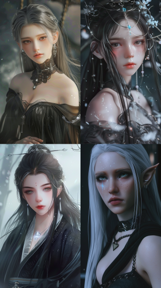 艾瑞丝清秀而空灵的脸庞，肌肤白皙如雪，。她的眼睛犹如深邃的夜空，闪烁着神秘的灵魂之光，眼眸深处仿佛藏着无数灵魂的故事。弯弯的眉毛如同淡淡的水墨画，轻柔地镶嵌在额头之上。小巧的鼻子下，是一张线条优美的嘴唇，嘴唇的颜色如同淡淡的樱花。一头如黑色绸缎般的长发，柔顺地垂落在身后，发丝间偶尔闪烁着银色的微光。身高约 164 厘米，身材修长而纤细，体态轻盈优雅。她的肢体线条柔美，举手投足间散发着一种超凡脱俗的气质。她的肩膀窄而圆润，手臂白皙纤细，手指修长灵活，她的腰部纤细，双腿笔直修长，步伐轻盈而飘逸，身着一件黑色的灵魂法袍，法袍由一种特殊的灵魂织物制成，上面绣满了闪烁着微光的符文图案。法袍的领口和袖口镶嵌着闪烁着幽光的宝石。腰间系着一条腰带，灵魂核心散发着柔和的蓝光。她手持一把灵魂竖琴，竖琴由神秘的灵木制成，琴弦则是由一种特殊丝线编织而成，。8k高清，精致细节。3d动画效果。