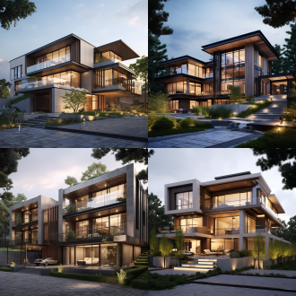 【基础框架】 "超高清8k建筑表现图，现代主义风格别墅，坐落于[地理位置：别墅区内地块]，占地面积[10米*12米=120]㎡，主体采用[材质：混凝土+玻璃/天然石材+木饰面]，四层阶梯式直板结构，全景落地窗配智能遮阳系统" 【核心设计特征】 1. 外立面设计： - 参数化设计金属格栅立面（三色劈开砖外墙砖、部分阳极氧化铝型材格栅） - 垂直绿化系统覆盖率达30%，集成自动灌溉装置 - 几何切割造型屋顶（平屋顶结合单坡顶） 2. 空间布局： - 首层：双客厅系统（正式会客厅+家庭厅）+全开放式中西厨 - 二层：主卧套房（含步入式衣帽间+星空卫浴） 二层：主卧套房（含步入式衣帽间+星空卫浴）- 负一层：家庭影院（杜比全景声系统）+恒温酒窖+健身房 3. 景观系统： - 入口景观：镜面水景+造型黑松组合 - 中央庭院：无边界泳池（15m长度）+下沉式火炉休闲区 - 屋顶花园：可食用景观+太阳能光伏玻璃凉亭 【智能系统集成】 - 全宅knx智能控制系统（照明/温控/安防） - 地源热泵中央空调+毛细管网辐射采暖 - 雨水回收系统（地下50m³蓄水池） 【材质方案】 - 地面：葡萄牙灰大理石+地暖专用木地板 - 墙面：意大利仿洞石瓷砖+橡木格栅造型 - 卫浴：杜拉维特智能卫浴+汉斯格雅境雨系统 【光影设计】 - 黄金时段光影模拟（夏季下午16:30入射角） - 建筑轮廓led线性照明（3000k暖白光） - 庭院地面嵌入式地灯（可调节色温模式） 【扩展设计选项】 * 附加模块：直升机停机坪/地下车库升降系统/悬崖无边际泳池 * 风格变体：新中式（青瓦白墙+月洞门）/极简主义（清水混凝土+金属构件）/地中海（拱廊+陶土瓦） 建议根据项目具体需求调整参数值，重点关注： 1. 建筑与场地的对话关系 2. 功能空间的可生长性设计 3. 地域文化元素的现代表达 4. 可持续技术集成度 需要特定风格的深化提示词或技术细节说明，可告知具体方向。