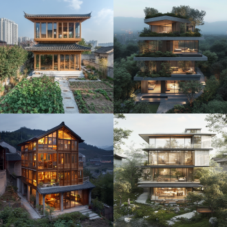 设计一个农民房，四层楼高，中国的