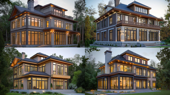wrap-around screened porch，trombe wall construction ，woodsmoke from chimney ，china country villas