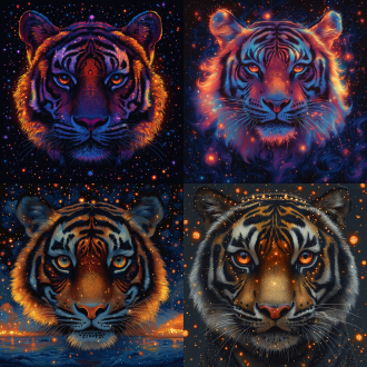 生肖虎插画 迷幻艺术 黑暗幻想 对称的图纹设计与细节繁复的装饰