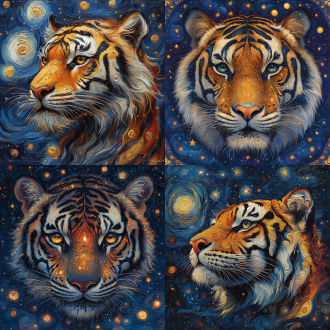 生肖虎插画 迷幻艺术 克林姆特 对称的图纹设计与细节繁复的装饰 梵高星月夜