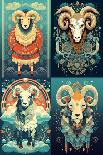 一只神兽羊，灵兽，守护神，山海经，古风元素，扁平风