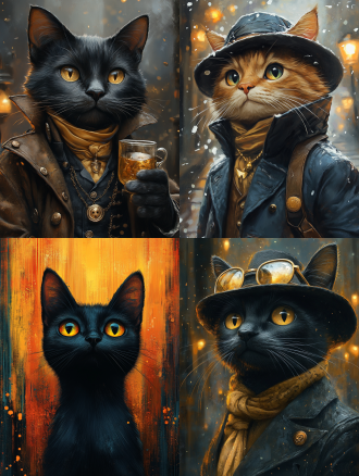 猫咪插画，奇幻艺术 神秘爵士，潮流艺术，