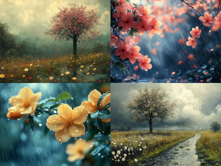 春天 天空泼洒生命 风吹落大雨