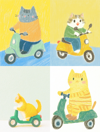 a cat on a scooter