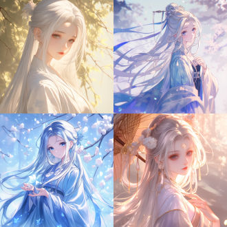 超清渲染动漫风格中国少女，银色长发，汉服连衣裙，温柔自信，全身角色，自然色调，远景透视，高亮细节，古装风格，静态放松，高清画质，细腻纹理，柔和光线，唯美氛围。