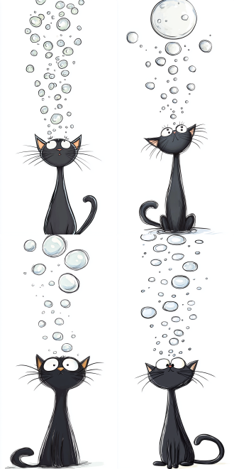 猫，嫌弃的表情，水墨卡通，搞怪造型