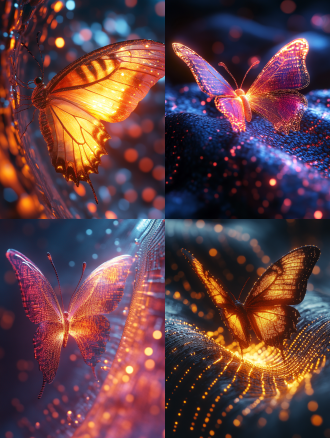 克莱因瓶结构的数据通道中飞出霓虹代码蝴蝶