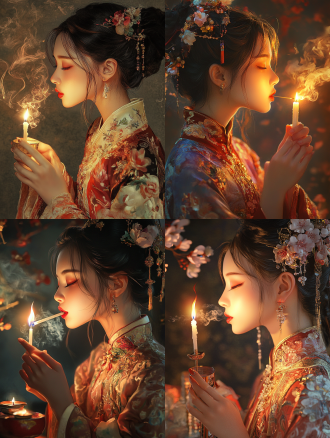 a beautiful foxy chinese girl blowing the candle